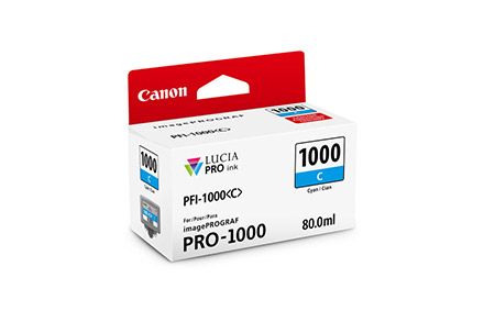 Cartucho de tinta Canon PFI-1000, cor ciano, 80 ml, compatível com impressora Canon Pro-1000.