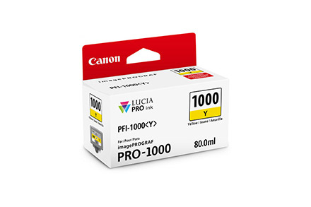 Cartucho de tinta Canon PFI-1000, cor amarela, 80 ml, compatível com impressora Canon Pro-1000.